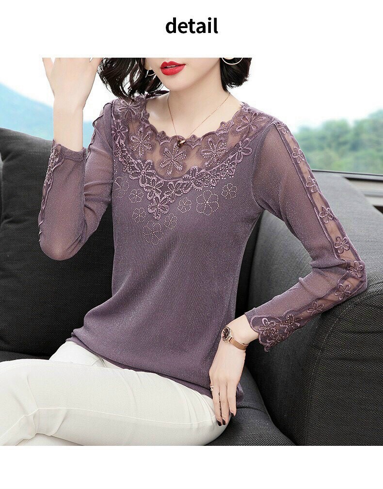 Áo Kiểu Phối Hoa Đính Đá - SM60